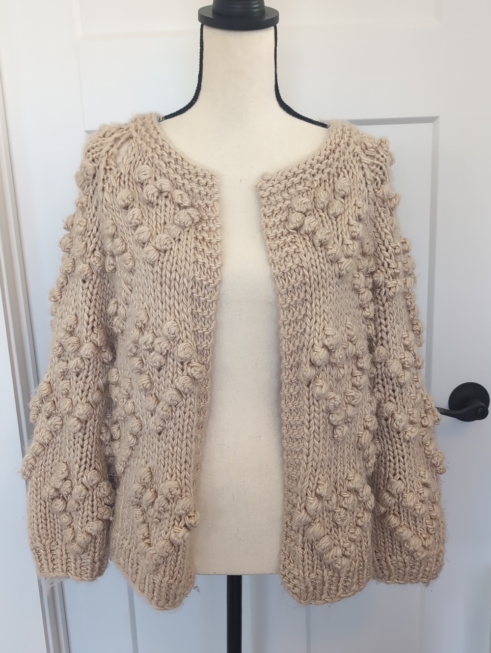 Goodnight Macaroon Popcorn Knit Open-Front Cardigan - Cream